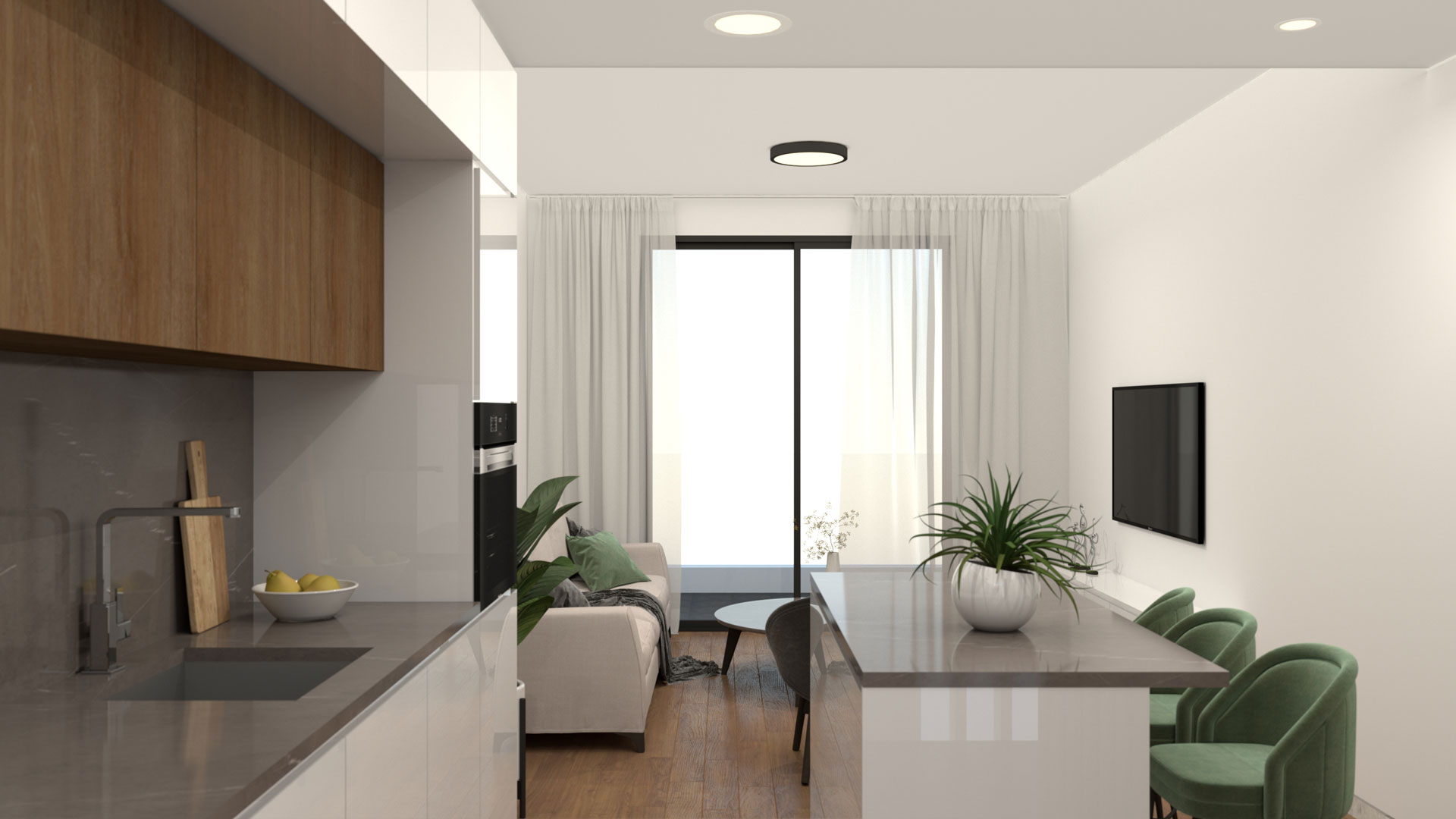 CGIs of typical one bedroom Apartment of Melrose Place