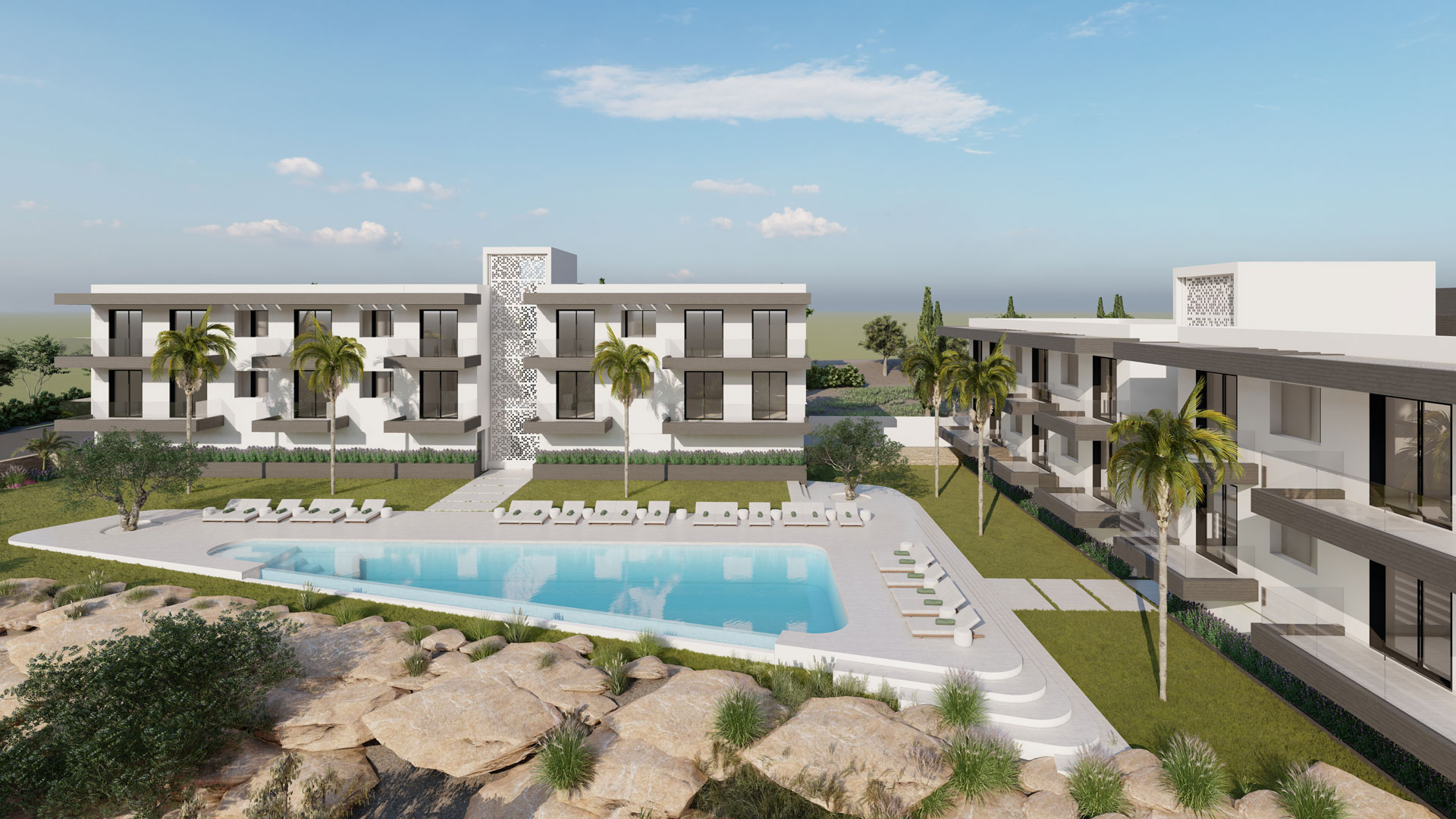 CGI Exterior of Apartments in Paphos at the Melrose Place Development by DNP Properties in Cyprus