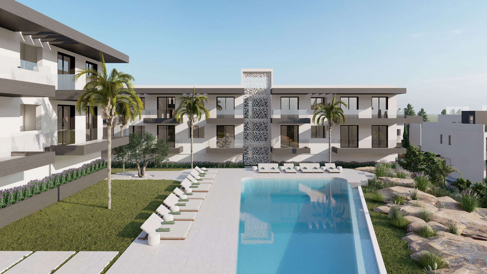 CGI Exterior of Apartments in Paphos at the Melrose Place Development by DNP Properties in Cyprus